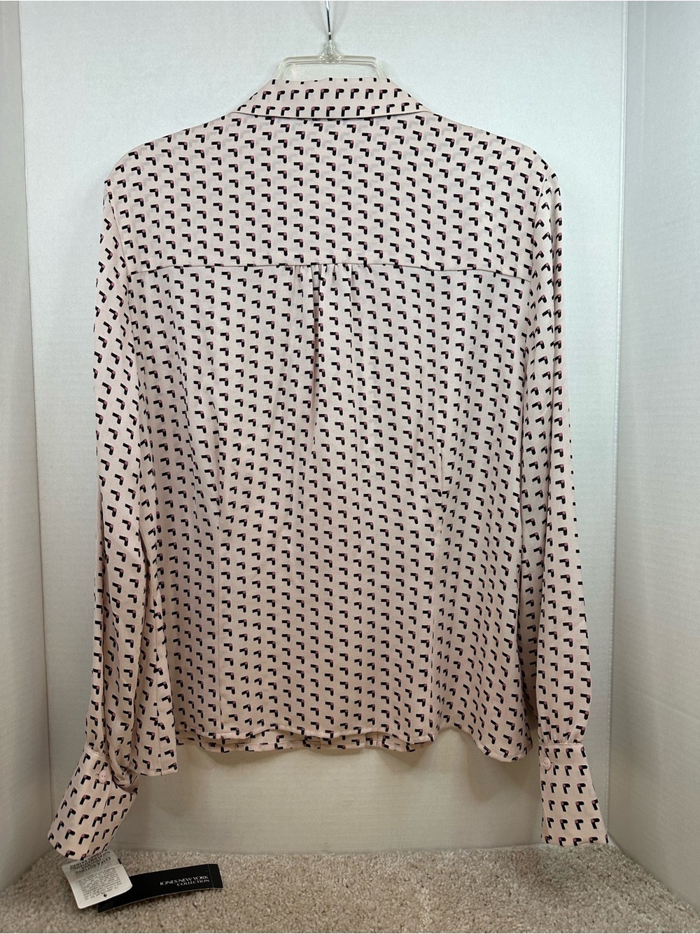 Jones New York Pink Button-Down Shirt with Black Micro Pattern, 100% Silk - Picture 6 of 10